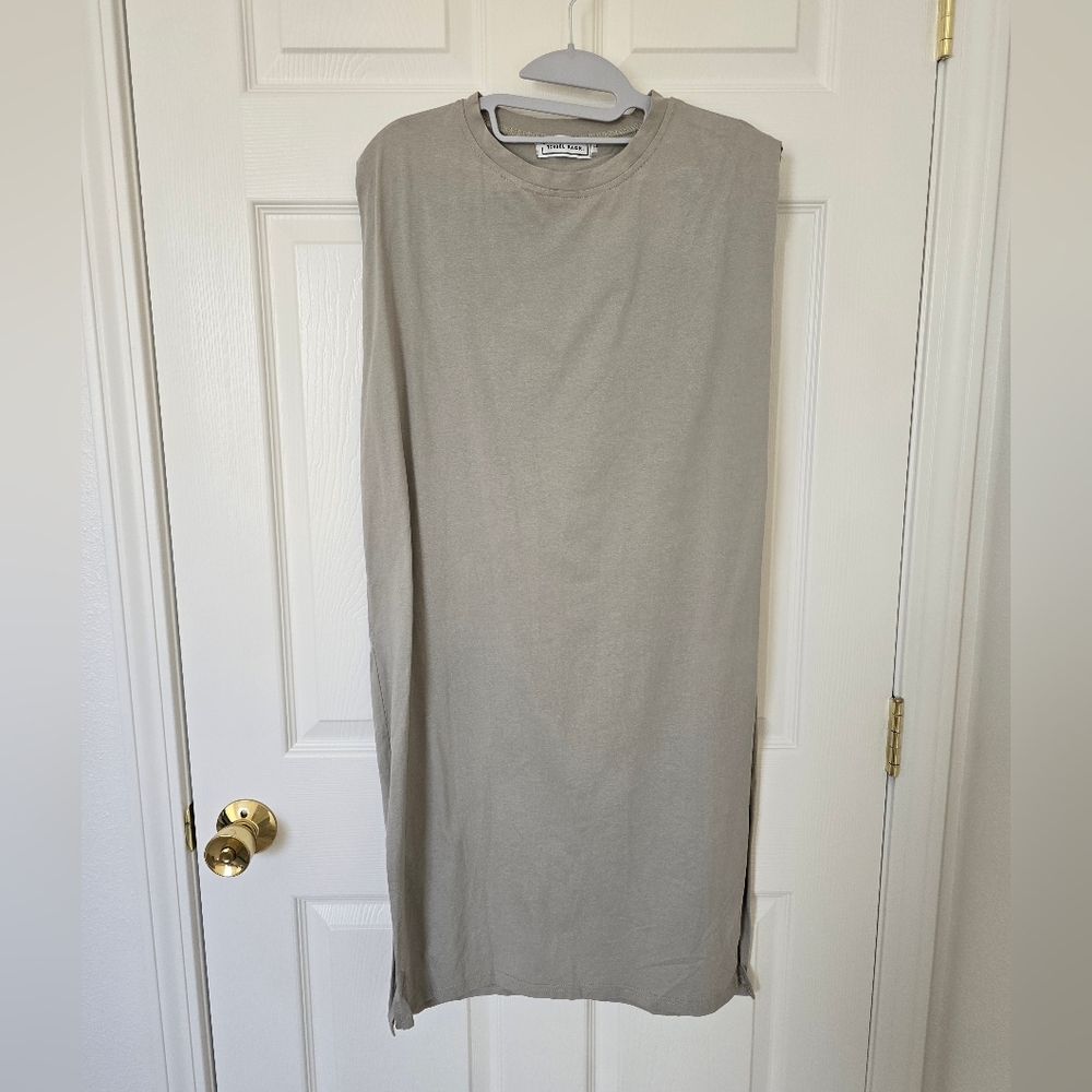 Cotton T Shirt Dress w slit - Stone/Grey Size L